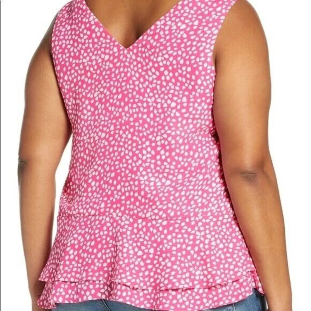 Gibson Living In Yellow Willow Top Plus Size 3X Tiered Peplum Pink White NEW B62